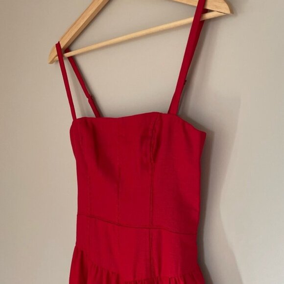 NEW Reformation Katarin Linen Midi Dress Lipstick Red Lace Detail | size 2 - Picture 7 of 12